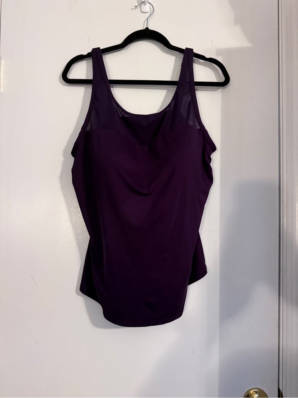 Lands' End Women's Plus Sz Purple Tankini Swim Top 18W | Mesh Illusion Neckline